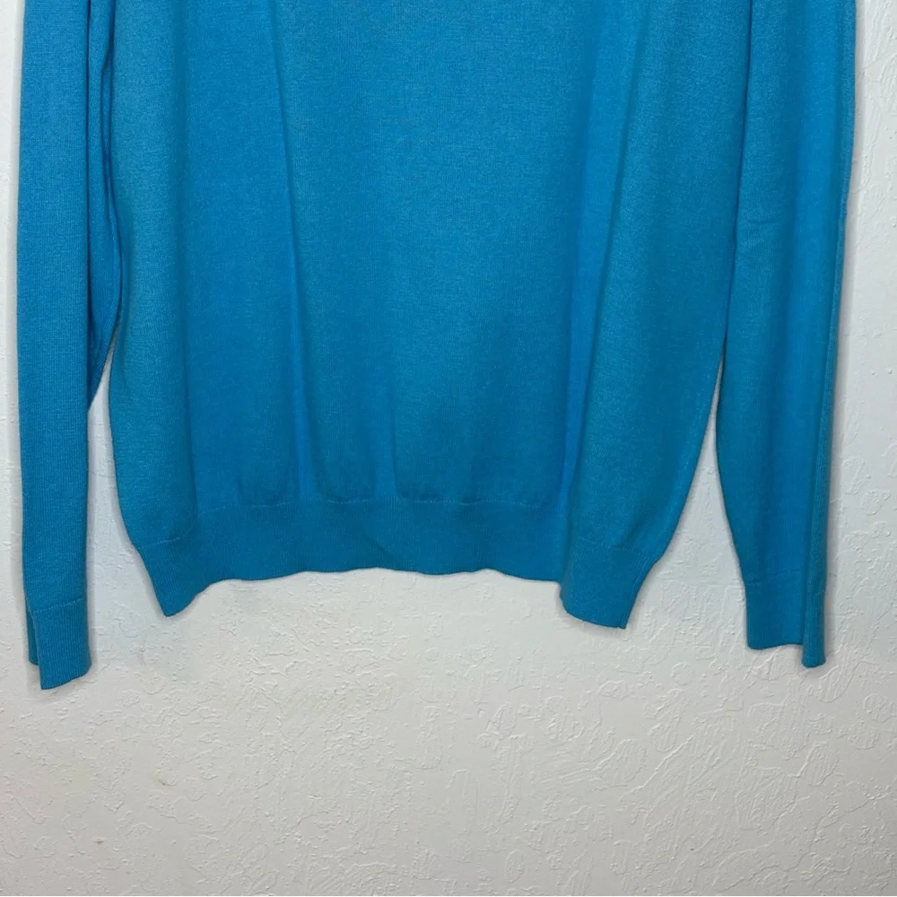 Alan Flusser Cotton Silk Cashmere‎ V Neck Blue Sweater Men’s L Soft Pullover